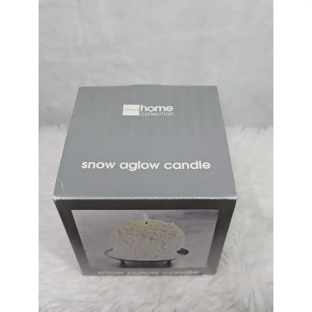 VTG 2002 JCPenney Home Collection Snow Aglow Ball Candle Set NIB Faux Snow Plate